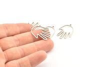 Silver Hand Charm, 12 Antique Silver Plated Brass Hand Charms With 1 Loop, Earrings, Findings (28x19x1mm) D1084 H1033