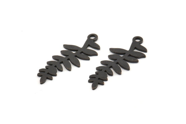 Siyah Yaprak Tılsımı, 1 Döngülü 12 Oksitlenmiş Pirinç Yaprak Tılsımı, Kolye Uçları, Bulgular (28x11x0,80 mm) D1232 S1190