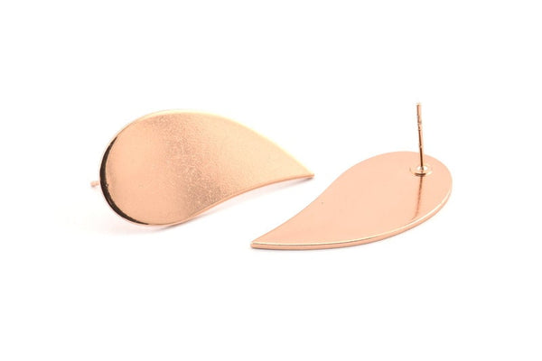 Rose Gold Drop Earring, 2 Rose Gold Plated Brass Drop Stud Earrings (33x16x1mm) D0781 A1166 Q0833