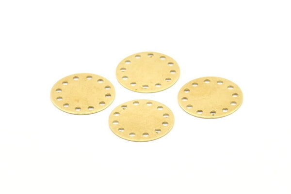 Brass Round Charm, 50 Raw Brass Round Charms With 12 Holes, Findings (16x0.50mm) A1296