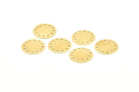 Brass Round Charm, 50 Raw Brass Round Charms With 12 Holes, Findings (16x0.50mm) A1296