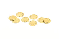 Brass Round Charm, 50 Raw Brass Round Charms With 12 Holes, Findings (16x0.50mm) A1296