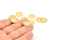 Brass Round Charm, 50 Raw Brass Round Charms With 12 Holes, Findings (16x0.50mm) A1296