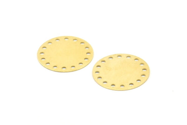 Brass Round Charm, 24 Raw Brass Round Charms With 16 Holes, Findings (20x0.70mm) A1297