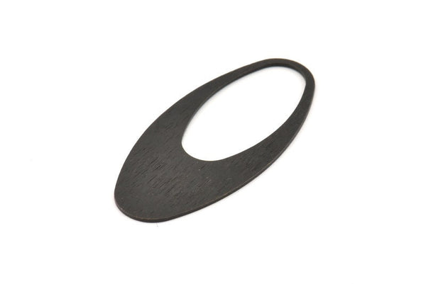 Black Ellipse Charm, 4 Oxidized Black Brass Textured Ellipse Shaped Charms Without Hole, Findings (49x24x0.70mm) D0814