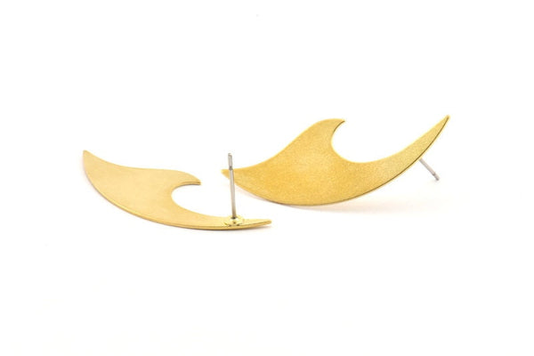 Brass Wave Earring, 8 Raw Brass Wave Stud Earrings (39x15x0.60mm) D1145 A1236