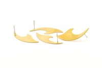 Brass Wave Earring, 8 Raw Brass Wave Stud Earrings (39x15x0.60mm) D1145 A1236