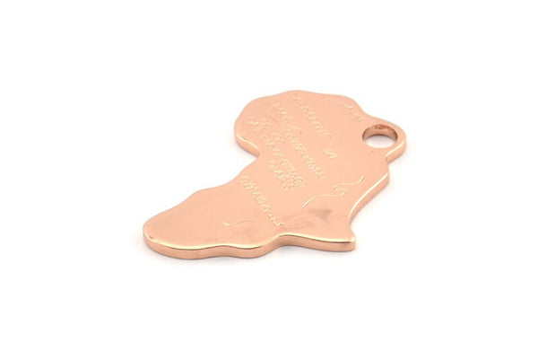 Rose Gold Africa Charm, 2 Rose Gold Plated Brass African Continent Pendants With 1 Hole, Findings (24x16x1.2mm) D979 Q0878
