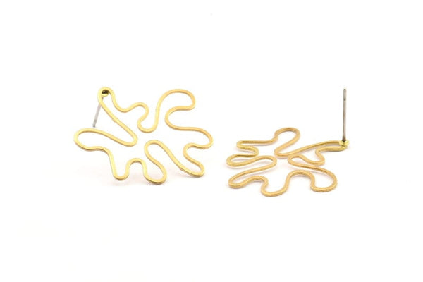 Brass Leaf Earring, 12 Raw Brass Leaf Stud Earrings (26x21x0.60mm) D0776 A1215
