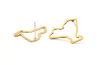 Brass New York Earring, 12 Raw Brass New York State Stud Earrings (16.5x21.5x1mm) E057 A1211