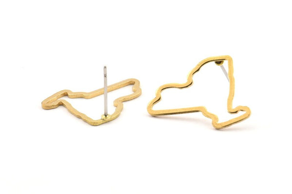 Brass New York Earring, 12 Raw Brass New York State Stud Earrings (16.5x21.5x1mm) E057 A1211