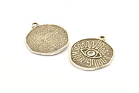 Silver Eye Charm, 2 Antique Silver Plated Brass Eye Charms With 1 Loop, Pendants, Earrings (25x21x1.5mm) N1076 H0090