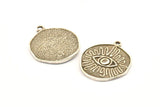 Silver Eye Charm, 2 Antique Silver Plated Brass Eye Charms With 1 Loop, Pendants, Earrings (25x21x1.5mm) N1076 H0090