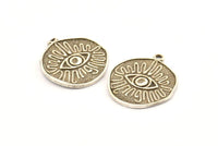 Silver Eye Charm, 2 Antique Silver Plated Brass Eye Charms With 1 Loop, Pendants, Earrings (25x21x1.5mm) N1076 H0090