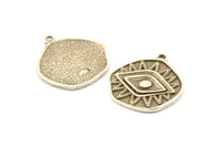 Silver Eye Charm, 2 Antique Silver Plated Brass Eye Charms With 1 Loop, Pendants, Earrings (23x21x1.5mm) N1074 H1172