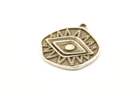 Silver Eye Charm, 2 Antique Silver Plated Brass Eye Charms With 1 Loop, Pendants, Earrings (23x21x1.5mm) N1074 H1172