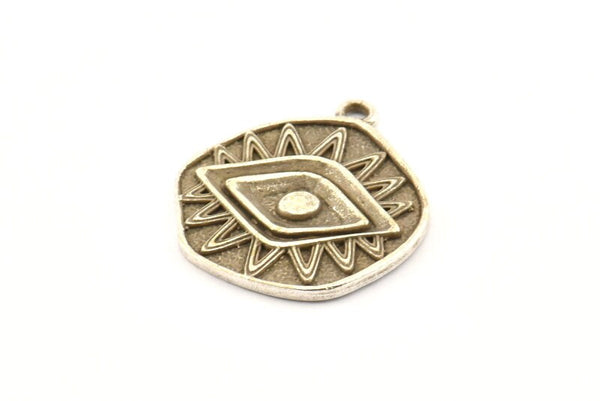 Silver Eye Charm, 2 Antique Silver Plated Brass Eye Charms With 1 Loop, Pendants, Earrings (23x21x1.5mm) N1074 H1172