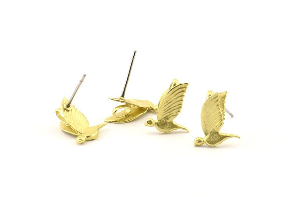 Bird Skull Earring, 8 Raw Brass Bird Skull Stud Earrings (13x10mm) N0429 A1302