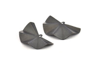 Black Fan Charm, 6 Oxidized Black Brass Fan Shape Charm Earrings With 1 Loop, Pendants, Findings (38x23x0.50mm) D1175 S724