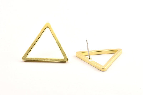 Brass Triangle Earrings, 6 Raw Brass Triangle Stud Earrings (27x2mm) D0014 A1310