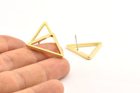 Brass Triangle Earrings, 6 Raw Brass Triangle Stud Earrings (27x2mm) D0014 A1310