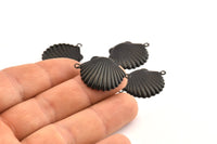 Black Shell Charm, 12 Oxidized Black Brass Sea Shell Charm With 2 Loops, Pendants, Connectors, Findings (20x28mm) D1053 S1072
