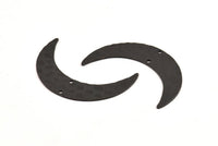 Black Moon Charm, 4 Hammered Oxidized Black Brass Horn Charms With 2 Holes, Findings, Connectors (42x10x0.80mm) D1088 S1070