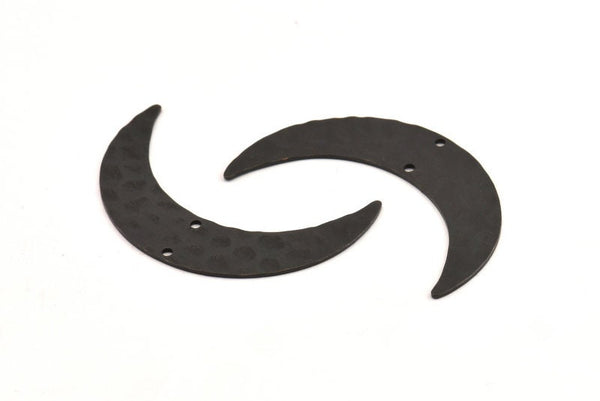 Black Moon Charm, 4 Hammered Oxidized Black Brass Horn Charms With 2 Holes, Findings, Connectors (42x10x0.80mm) D1088 S1070