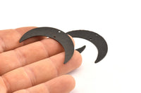 Black Moon Charm, 4 Hammered Oxidized Black Brass Horn Charms With 2 Holes, Findings, Connectors (42x10x0.80mm) D1088 S1070