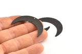 Black Moon Charm, 4 Hammered Oxidized Black Brass Horn Charms With 2 Holes, Findings, Connectors (42x10x0.80mm) D1088 S1070