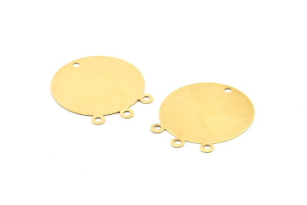 Brass Round Charm, 24 Raw Brass Round Charms With 1 Hole And 3 Loops, Earrings, Pendants, Findings (23x26x0.40mm) A1260