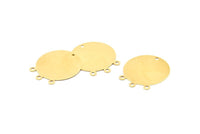 Brass Round Charm, 24 Raw Brass Round Charms With 1 Hole And 3 Loops, Earrings, Pendants, Findings (23x26x0.40mm) A1260