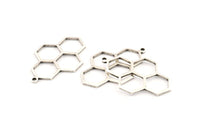 Silver Honeycomb Charm, 6 Antique Silver Plated Brass Honeycomb Charm Earrings With 1 Loop, Pendant, Findings (42x27mm) D0716 H1051
