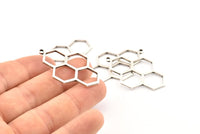 Silver Honeycomb Charm, 6 Antique Silver Plated Brass Honeycomb Charm Earrings With 1 Loop, Pendant, Findings (42x27mm) D0716 H1051