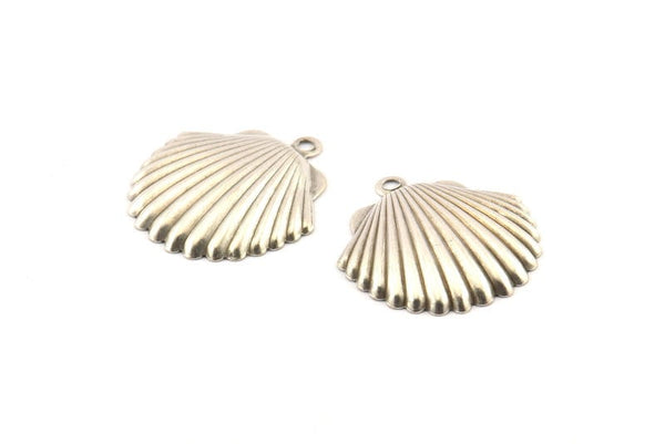 Gümüş Deniz Kabuğu Charm, 1 Döngülü 12 Antik Gümüş Kaplama Pirinç Deniz Kabuğu Charm, Kolye Uçları, Küpeler, Bulgular (22x23mm) D1165 H1044