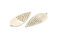 Silver Drop Charm, 6 Antique Silver Plated Brass Carrot Pendants With 1 Loop, Earrings, Findings (43x19x0.70mm) D1099 H1112