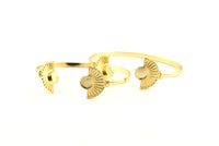 Gold Moon Cuff,  Gold Plated Brass Half Moon Cuff Stone Setting With 1 Pad -  Pad Size 8mm N0988 Q0962