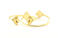 Gold Moon Cuff,  Gold Plated Brass Half Moon Cuff Stone Setting With 1 Pad -  Pad Size 8mm N0988 Q0962