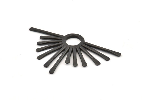 Black Sun Pendant, 2 Oxidized Black Brass Hammered Sunny Pendants (51x31x1.8mm) BS 1940 S1054