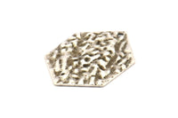 Silver Hexagon Charm, 8 Hammered Antique Silver Plated Brass Hexagon Charms With 1 Hole, Findings (29x21x1mm) D1019 H1131