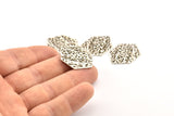 Silver Hexagon Charm, 8 Hammered Antique Silver Plated Brass Hexagon Charms With 1 Hole, Findings (29x21x1mm) D1019 H1131