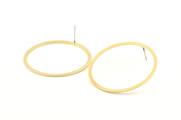 Brass Circle Earring, 6 Raw Brass Circle Stud Earrings (40x2x1mm) Bs 1326 A1333