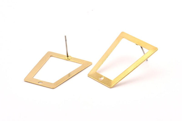 Brass Trapezoid Earring, 8 Raw Brass Trapezoid Stud Earrings With 1 Hole (28x24x16x0.60mm) D1025 A1270