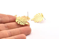 Brass Monstera Earring, 100 Raw Brass Monstera Leaf Stud Earrings With 1 Loop (24x20x0.60mm) D1005 A1287