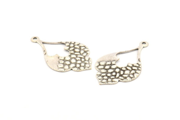 Silver Drop Charm, 8 Antique Silver Plated Brass Drop Charms With 1 Loop, Findings, Earrings, Pendants (36x21x0.70mm) D1247 H1150