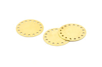Brass Round Charm, 24 Raw Brass Round Charms With 16 Holes, Findings (20x0.70mm) A1297