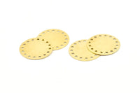 Brass Round Charm, 24 Raw Brass Round Charms With 16 Holes, Findings (20x0.70mm) A1297