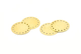 Brass Round Charm, 24 Raw Brass Round Charms With 16 Holes, Findings (20x0.70mm) A1297
