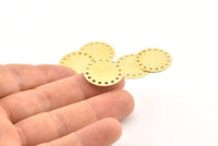 Brass Round Charm, 24 Raw Brass Round Charms With 16 Holes, Findings (20x0.70mm) A1297