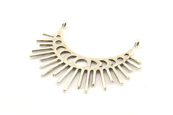 Moon Phases Pendant, 2 Antique Silver Plated Brass Crescent Pendants With 2 Loops, Earring Findings (48x23x1mm) N1017 H1204